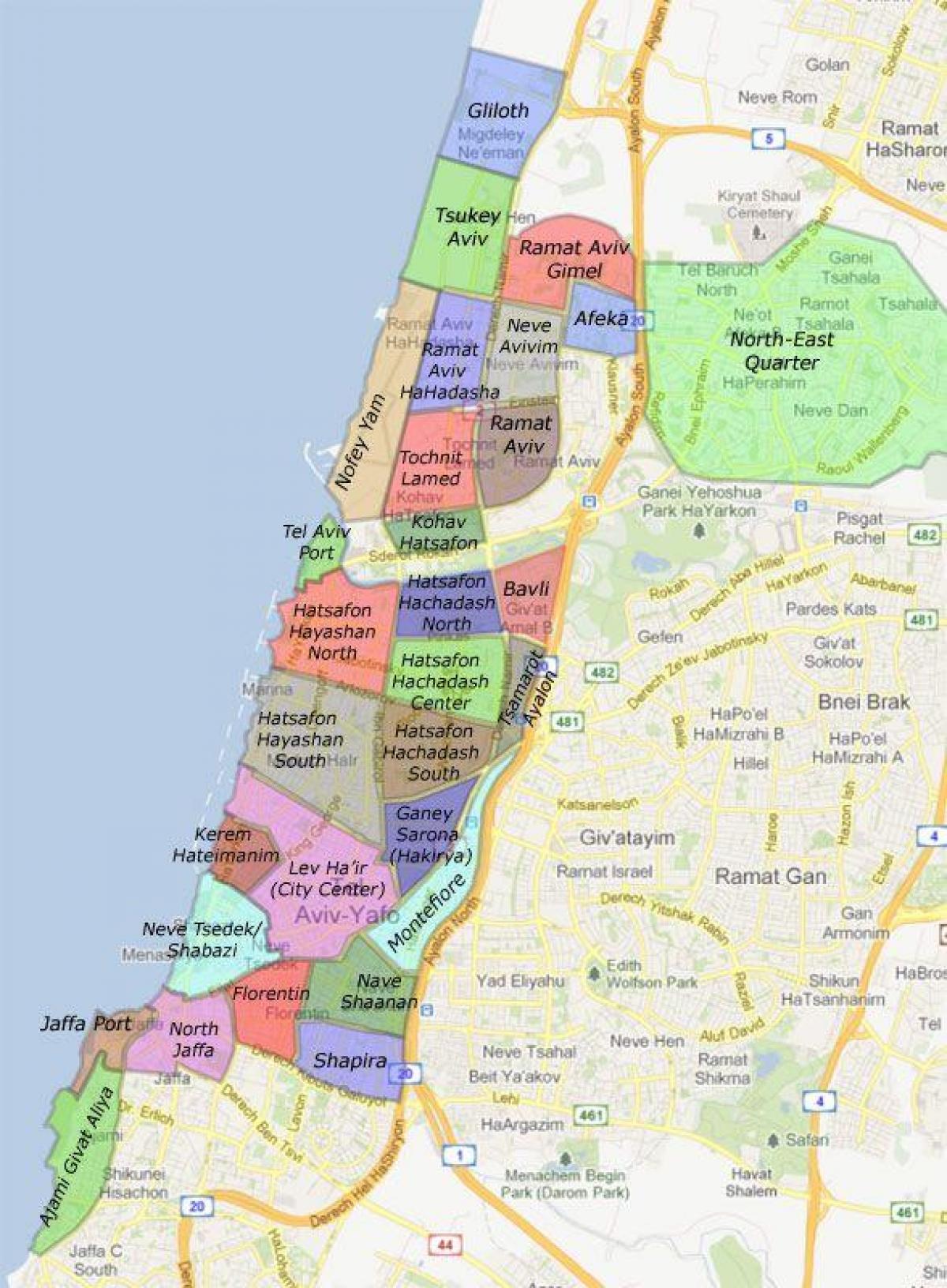 Tel Aviv kvarterer kort