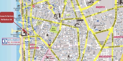 Kort over Tel Aviv og de omkringliggende områder